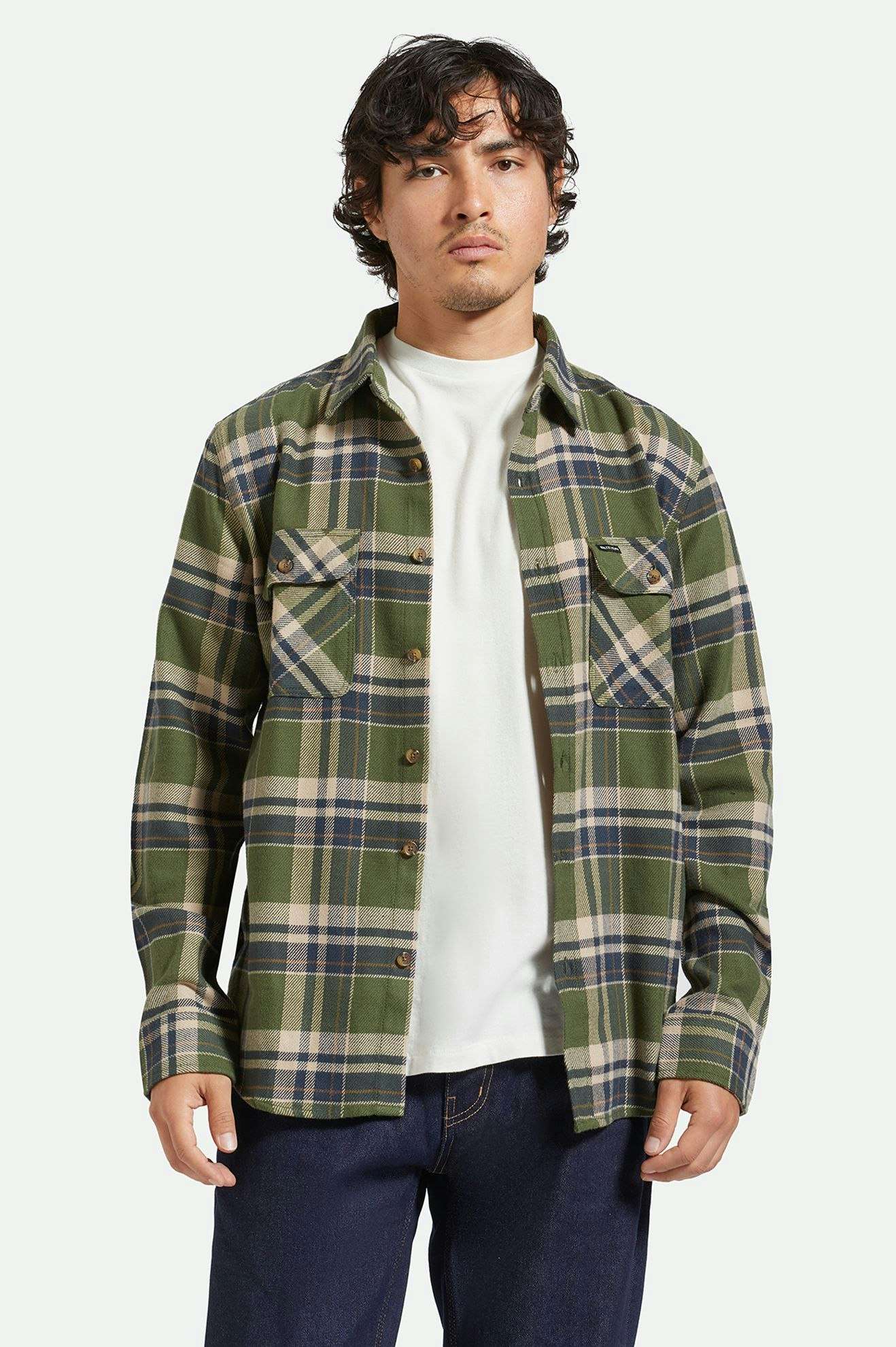 BRIXTON - BOWERY FLANNEL - CYPRESS GREEN/WASHED NAVY/WHITE