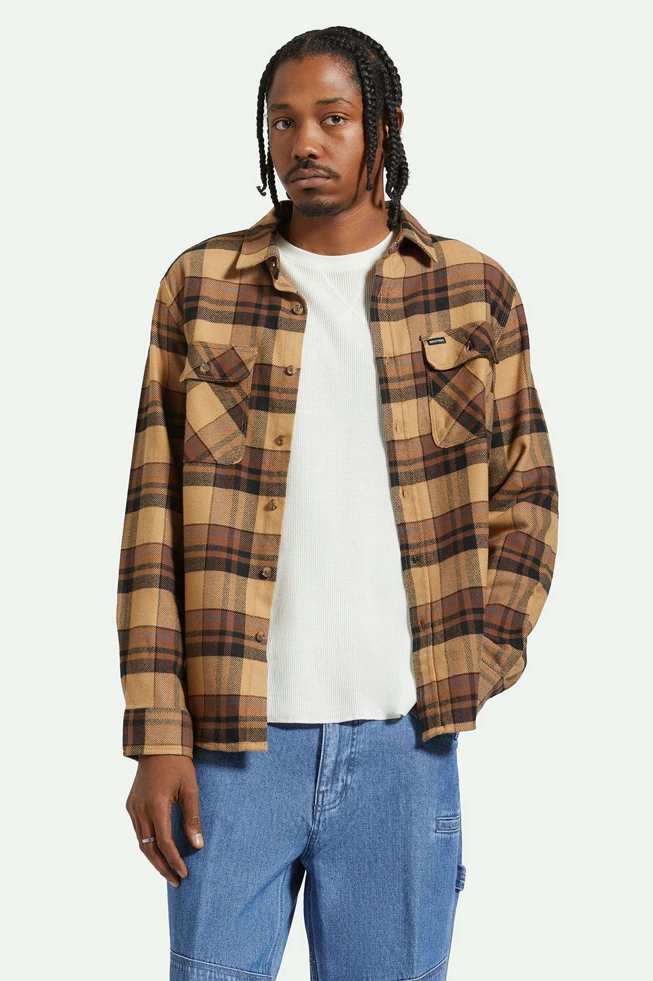 BRIXTON - BOWERY FLANNEL - TIGER'S EYE/PINECONE BROWN/WASHED BLACK