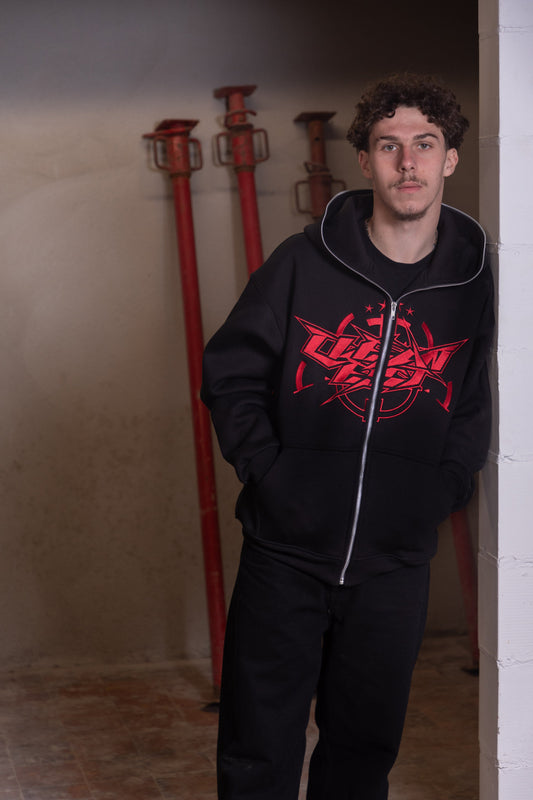 KEEP IT CLEAN - INFINITY FULL ZIPPER HOOD - BLACK/RED