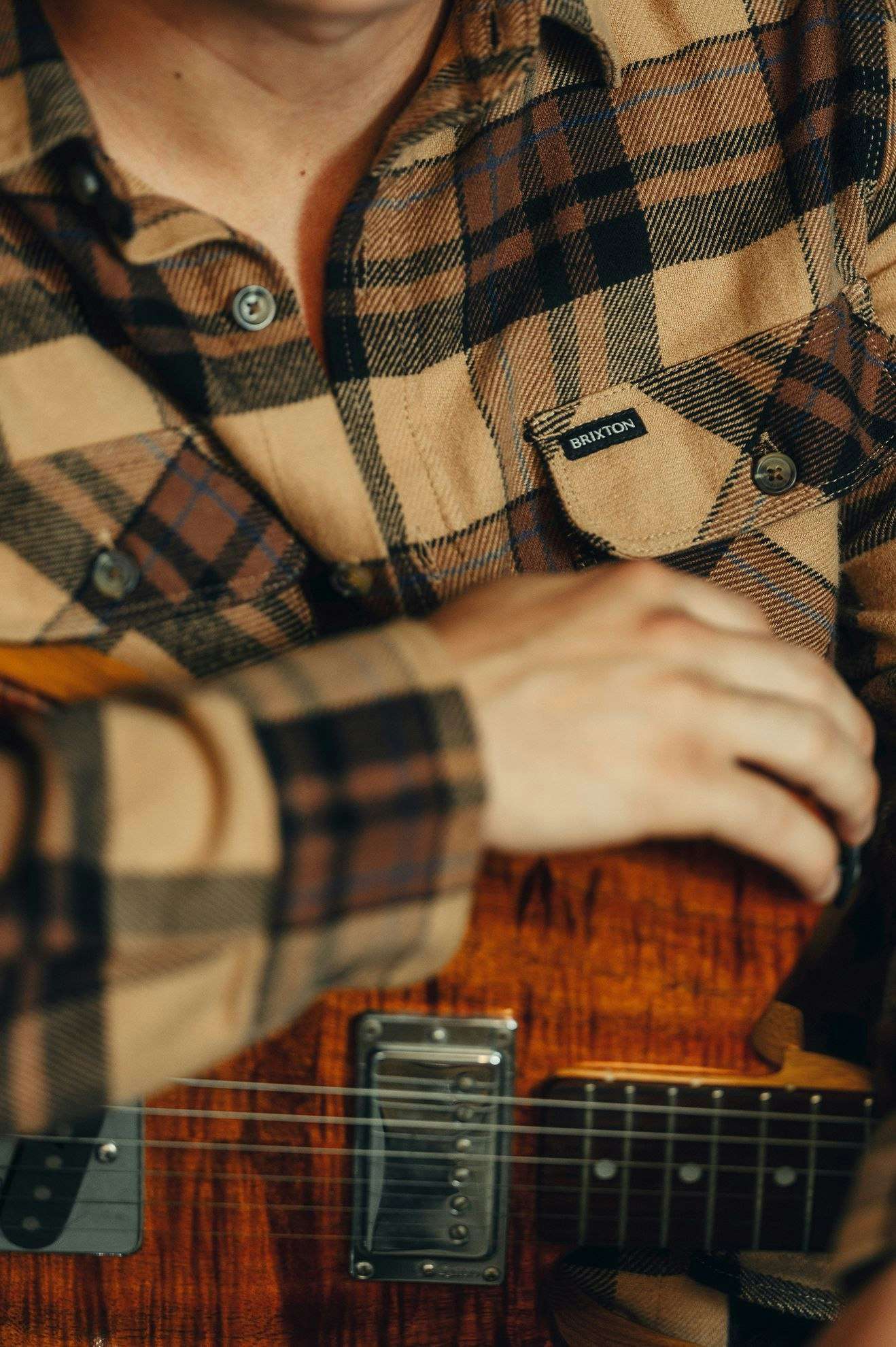 BRIXTON - BOWERY FLANNEL - TIGER'S EYE/PINECONE BROWN/WASHED BLACK