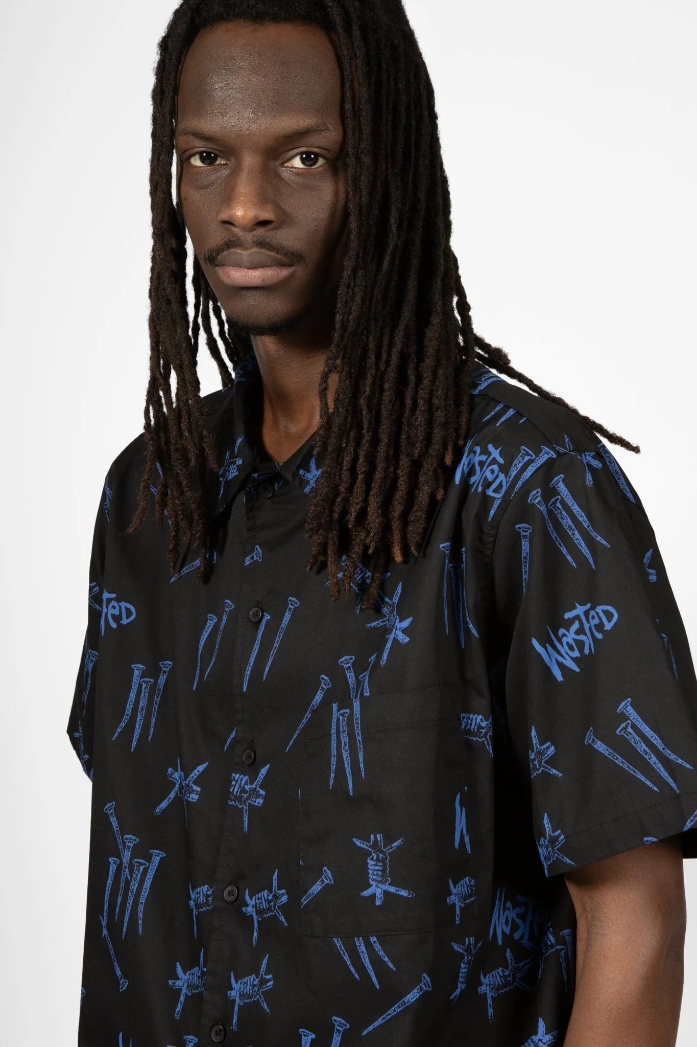 WASTED PARIS - ALL OVER BLIND SHIRT - BLACK/ULTRA BLUE