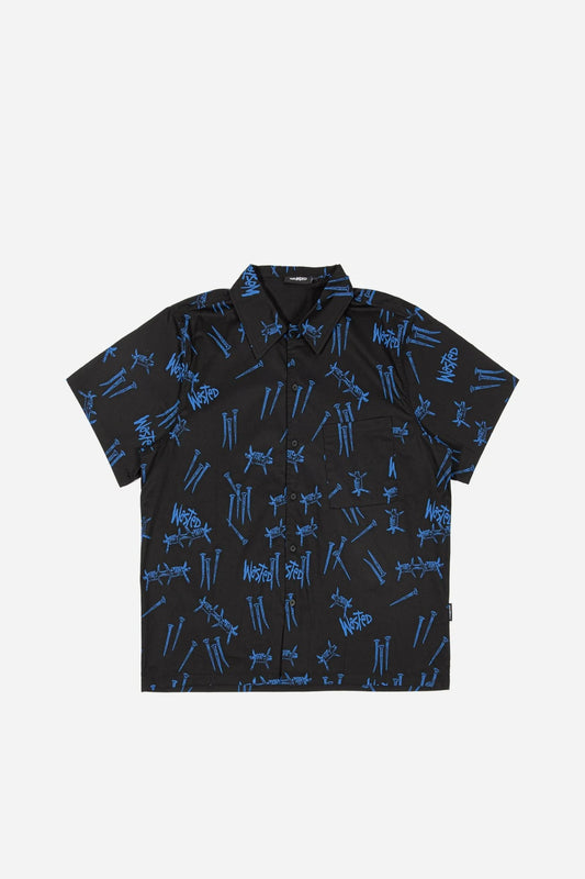WASTED PARIS - ALL OVER BLIND SHIRT - BLACK/ULTRA BLUE