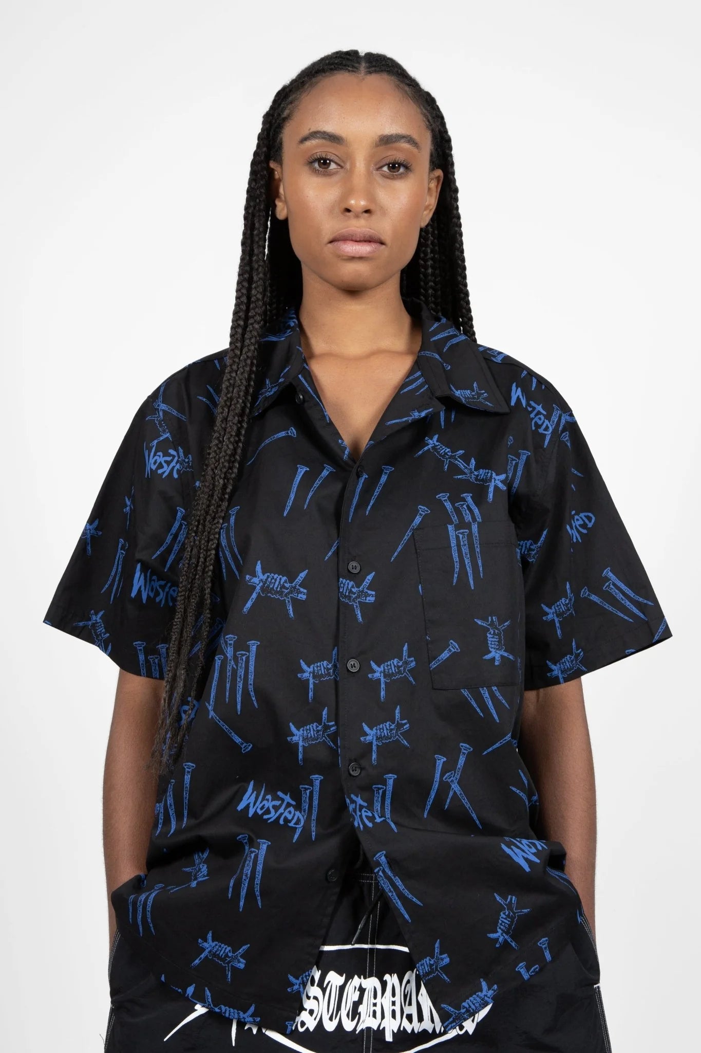 WASTED PARIS - ALL OVER BLIND SHIRT - BLACK/ULTRA BLUE