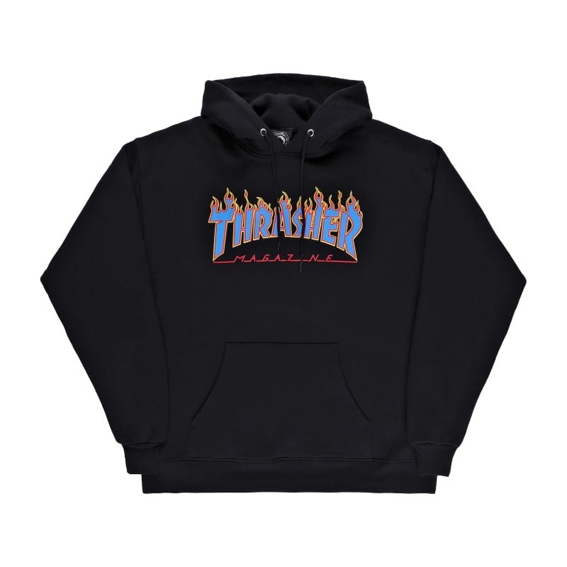 THRASHER - FLAME HOOD - BLACK/BLUE