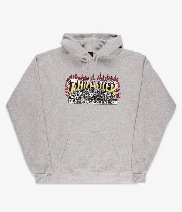 THRASHER - KRAK SKULLS HOOD - HEATHER GREY