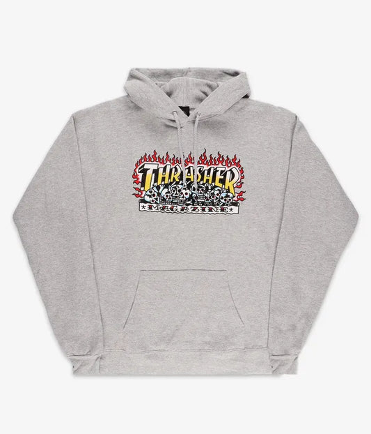 THRASHER - KRAK SKULLS HOOD - HEATHER GREY