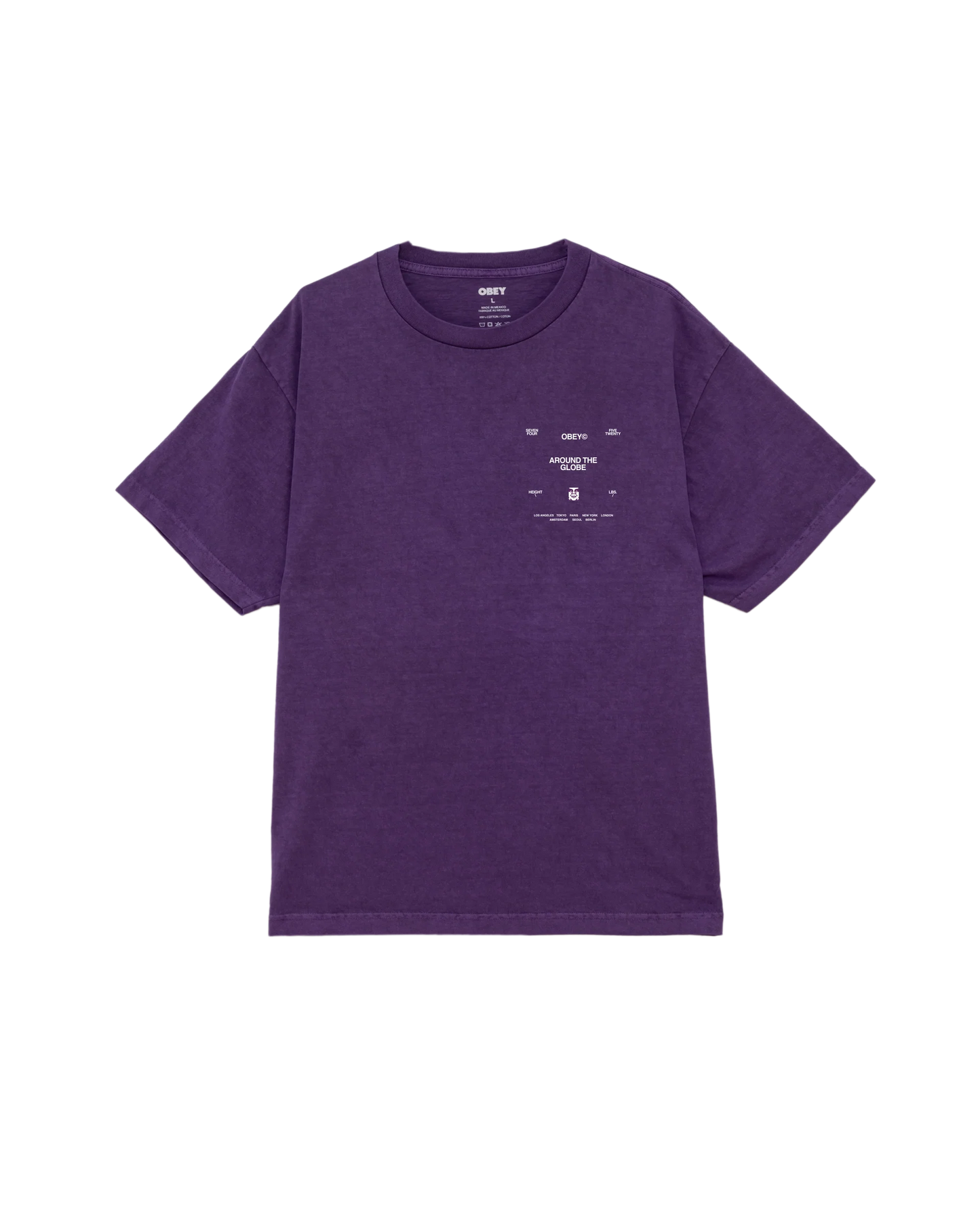 OBEY - AROUND THE GLOBE PIGMENT TEE - IMPERIAL PURPLE