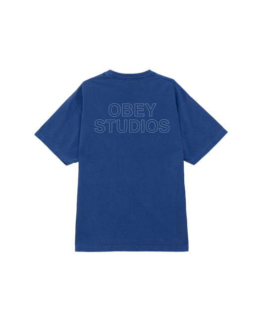 OBEY - STUDIOS OUTLINE PIGMENT TEE - ELECTRIC INDIGO