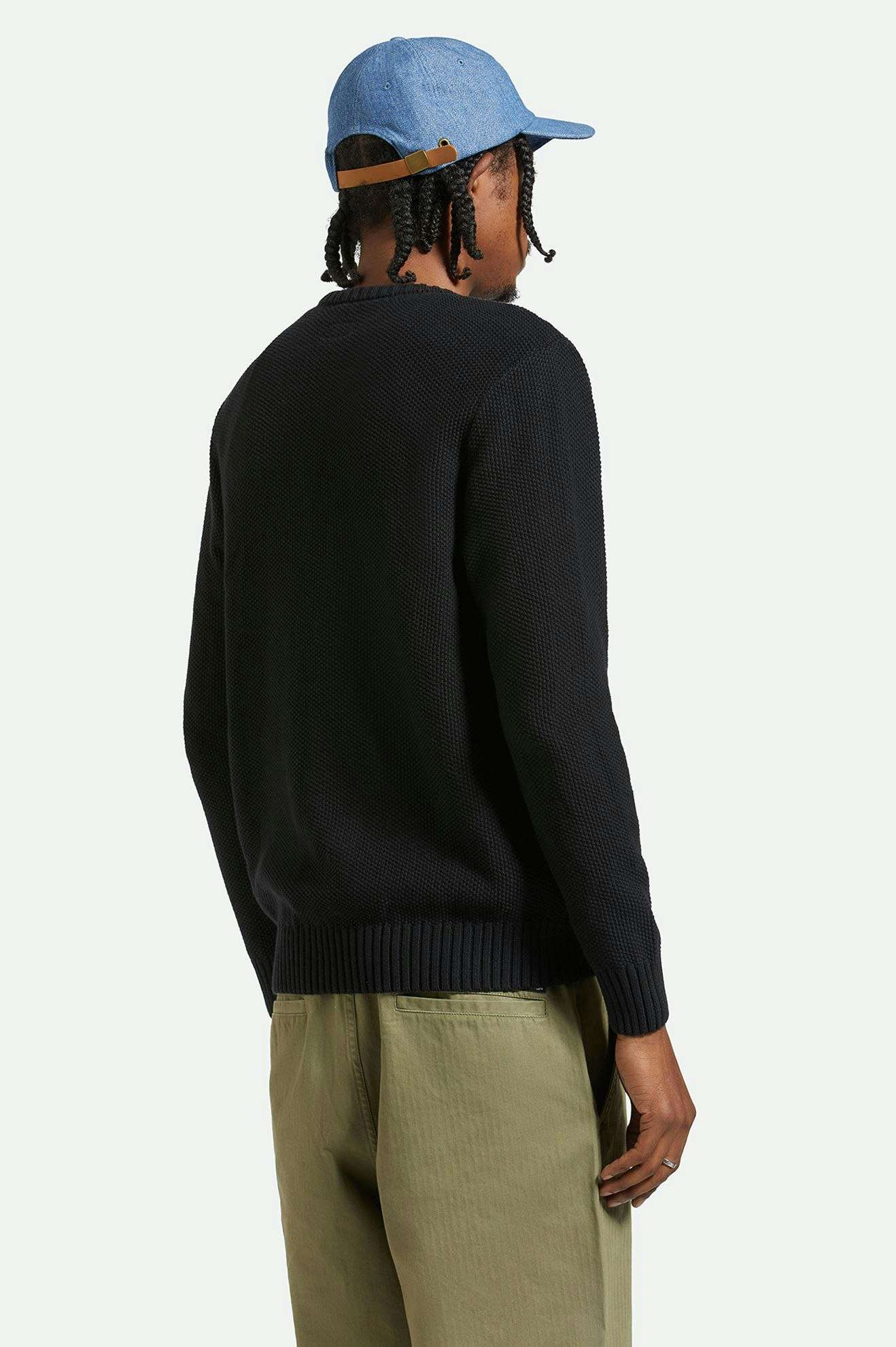 BRIXTON - JACQUES WAFFLE KNIT SWEATER - BLACK