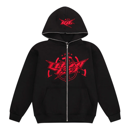 KEEP IT CLEAN - INFINITY FULL ZIPPER HOOD - BLACK/RED