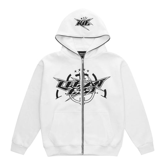 KEEP IT CLEAN - INFINITY FULL ZIPPER HOOD - WHITE/BLACK