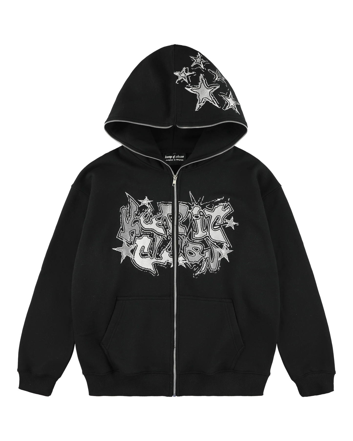 KEEP IT CLEAN - GALACTIC FULL ZIPPER HOOD - BLACK/WHITE