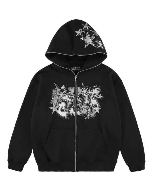 KEEP IT CLEAN - GALACTIC FULL ZIPPER HOOD - BLACK/WHITE