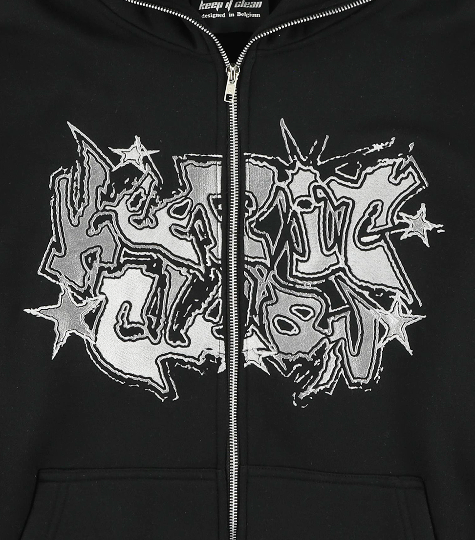 KEEP IT CLEAN - GALACTIC FULL ZIPPER HOOD - BLACK/WHITE