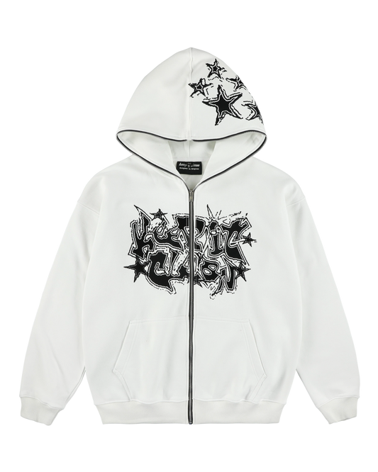 KEEP IT CLEAN - GALACTIC FULL ZIPPER HOOD - WHITE/BLACK