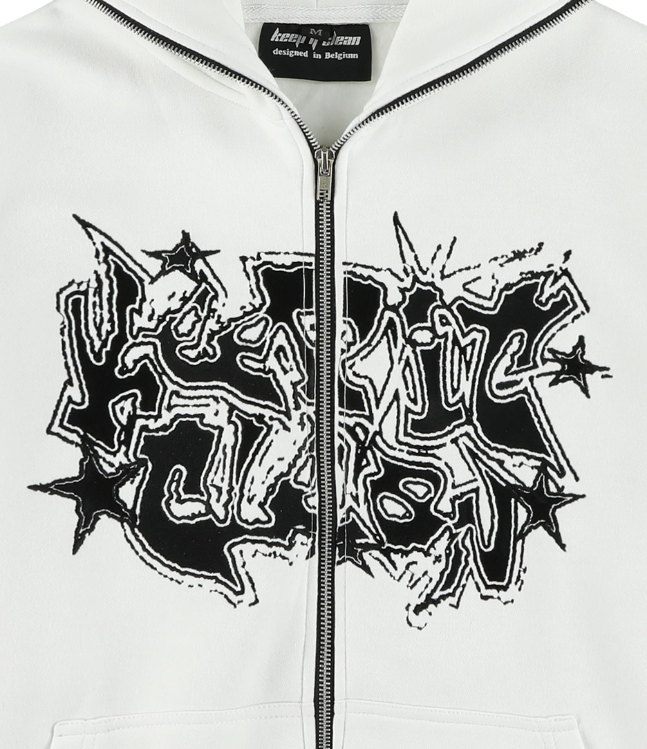 KEEP IT CLEAN - GALACTIC FULL ZIPPER HOOD - WHITE/BLACK