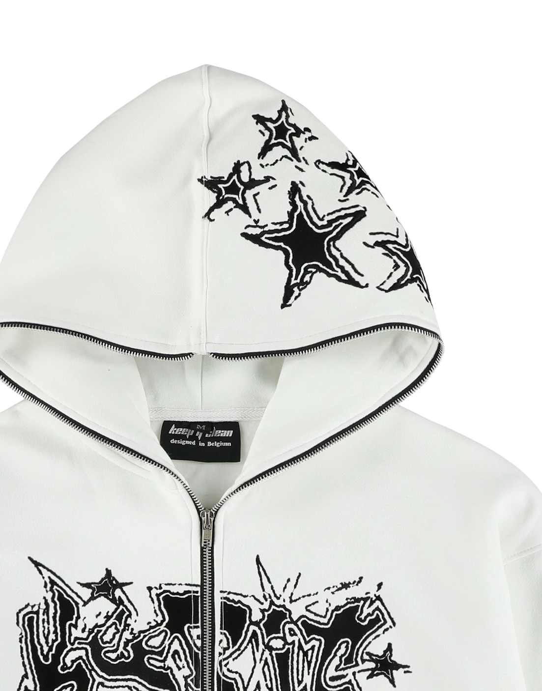 KEEP IT CLEAN - GALACTIC FULL ZIPPER HOOD - WHITE/BLACK