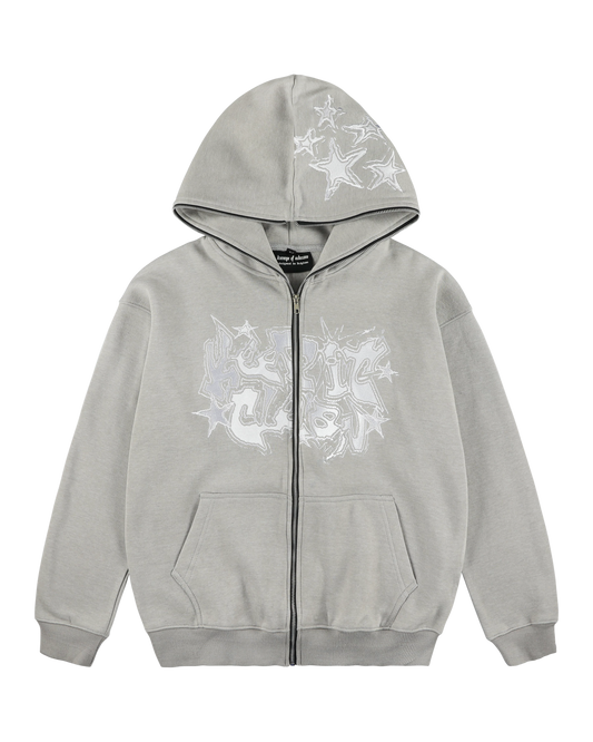 KEEP IT CLEAN - GALACTIC FULL ZIPPER HOOD - GREY/WHITE