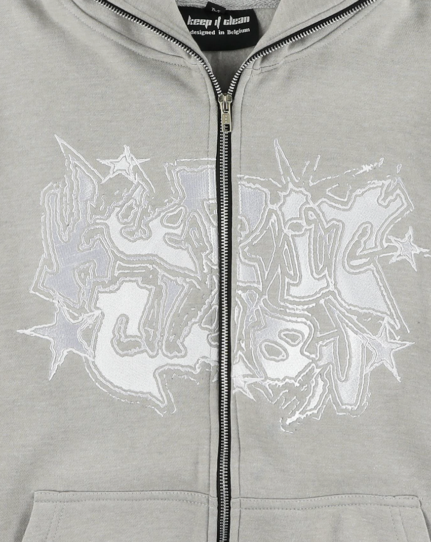 KEEP IT CLEAN - GALACTIC FULL ZIPPER HOOD - GREY/WHITE