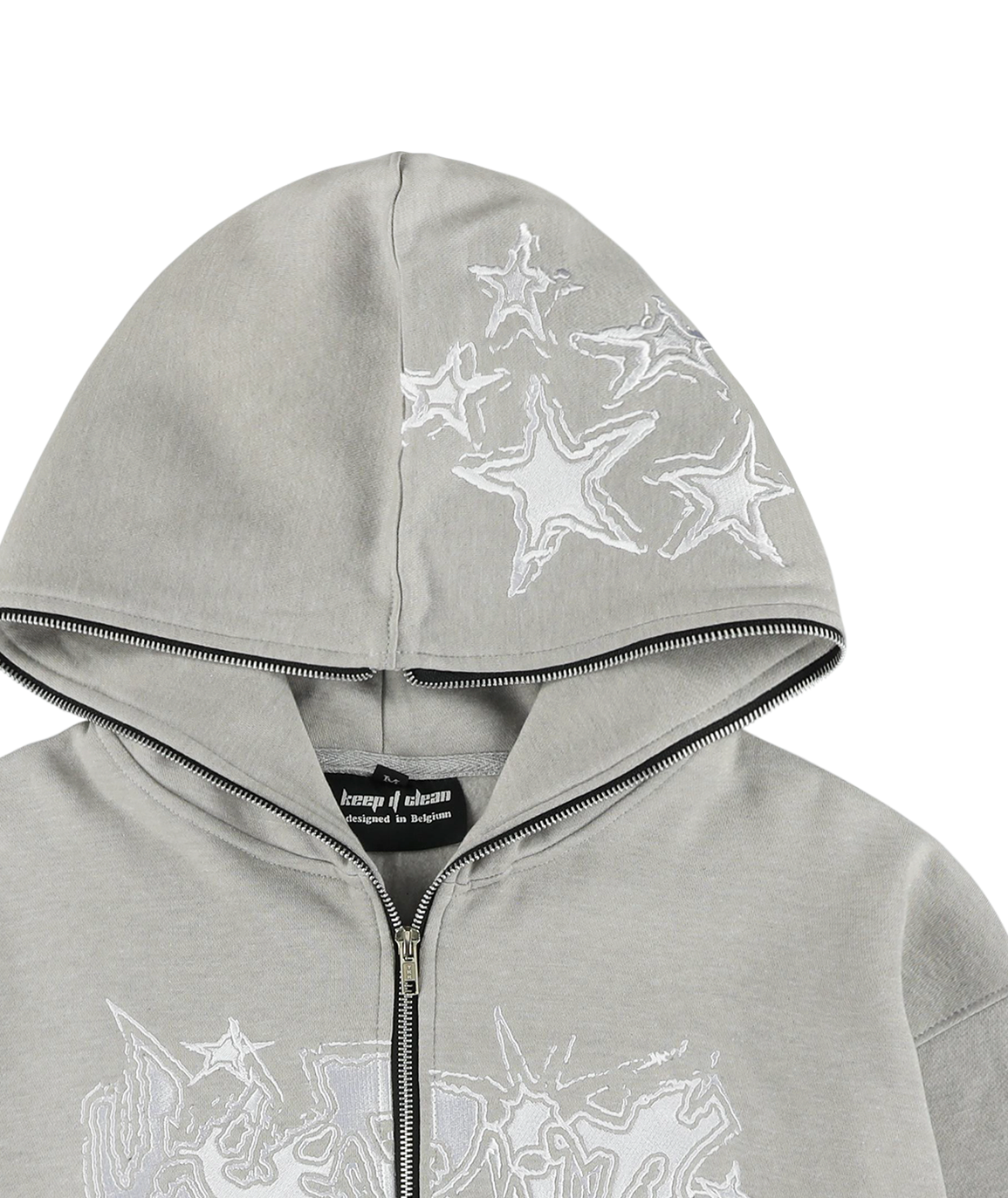 KEEP IT CLEAN - GALACTIC FULL ZIPPER HOOD - GREY/WHITE