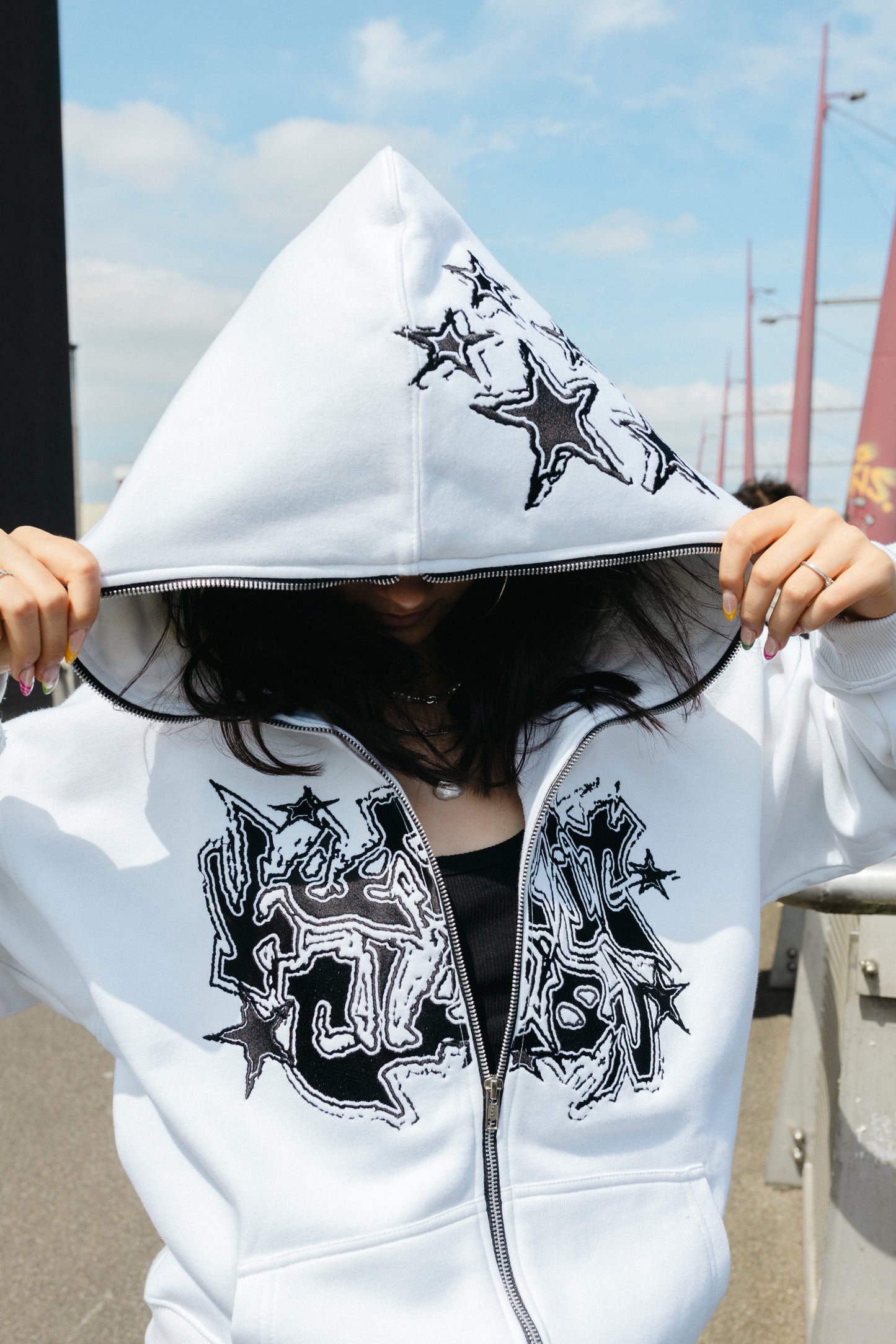 KEEP IT CLEAN - GALACTIC FULL ZIPPER HOOD - WHITE/BLACK