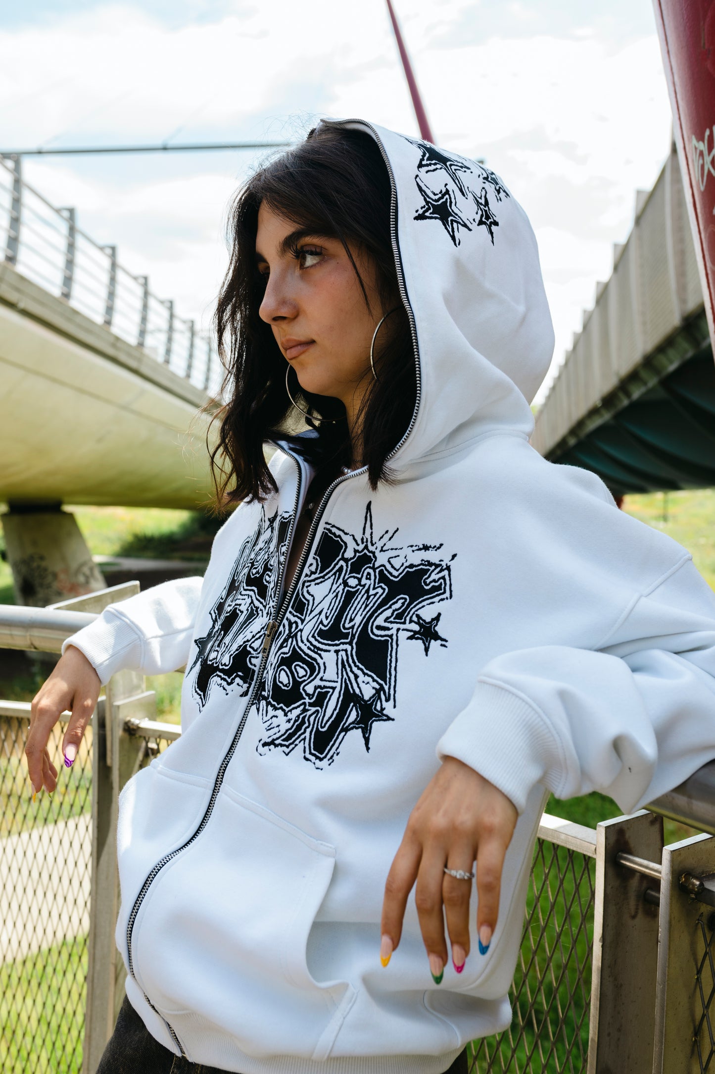 KEEP IT CLEAN - GALACTIC FULL ZIPPER HOOD - WHITE/BLACK