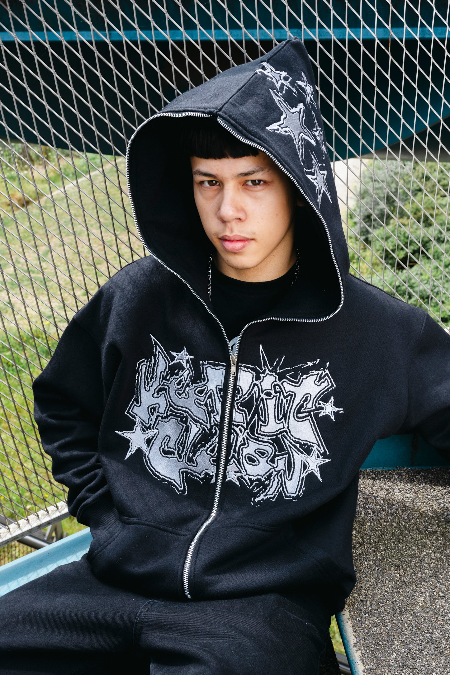 KEEP IT CLEAN - GALACTIC FULL ZIPPER HOOD - BLACK/WHITE