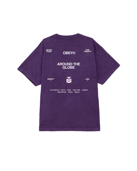 OBEY - AROUND THE GLOBE PIGMENT TEE - IMPERIAL PURPLE