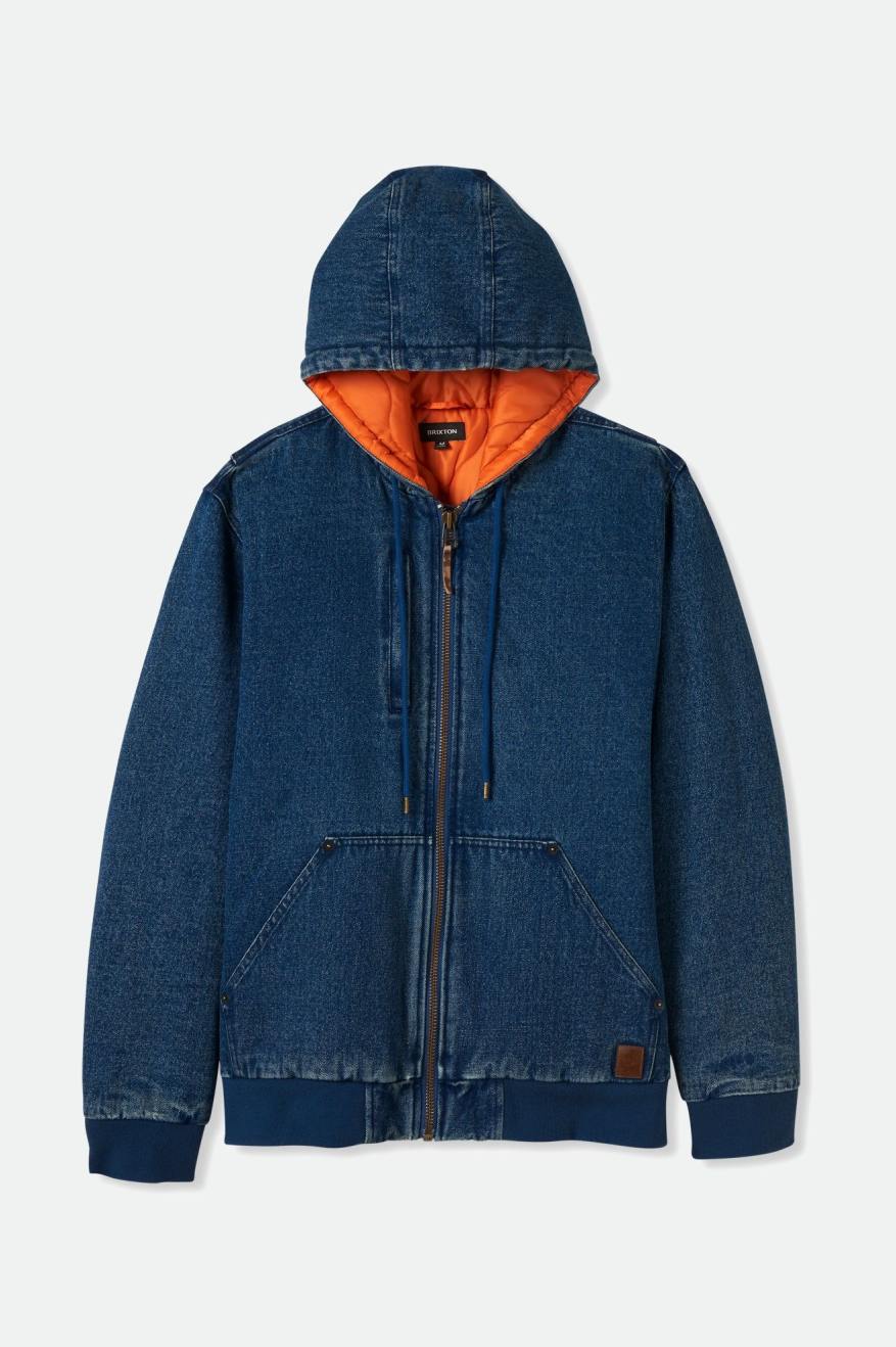 BRIXTON - BUILDERS ZIP HOOD JACKET - MEDIUM WASH INDIGO