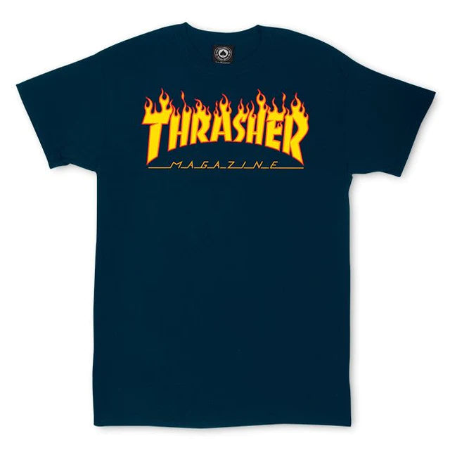 THRASHER - FLAME LOGO TEE - NAVY BLUE