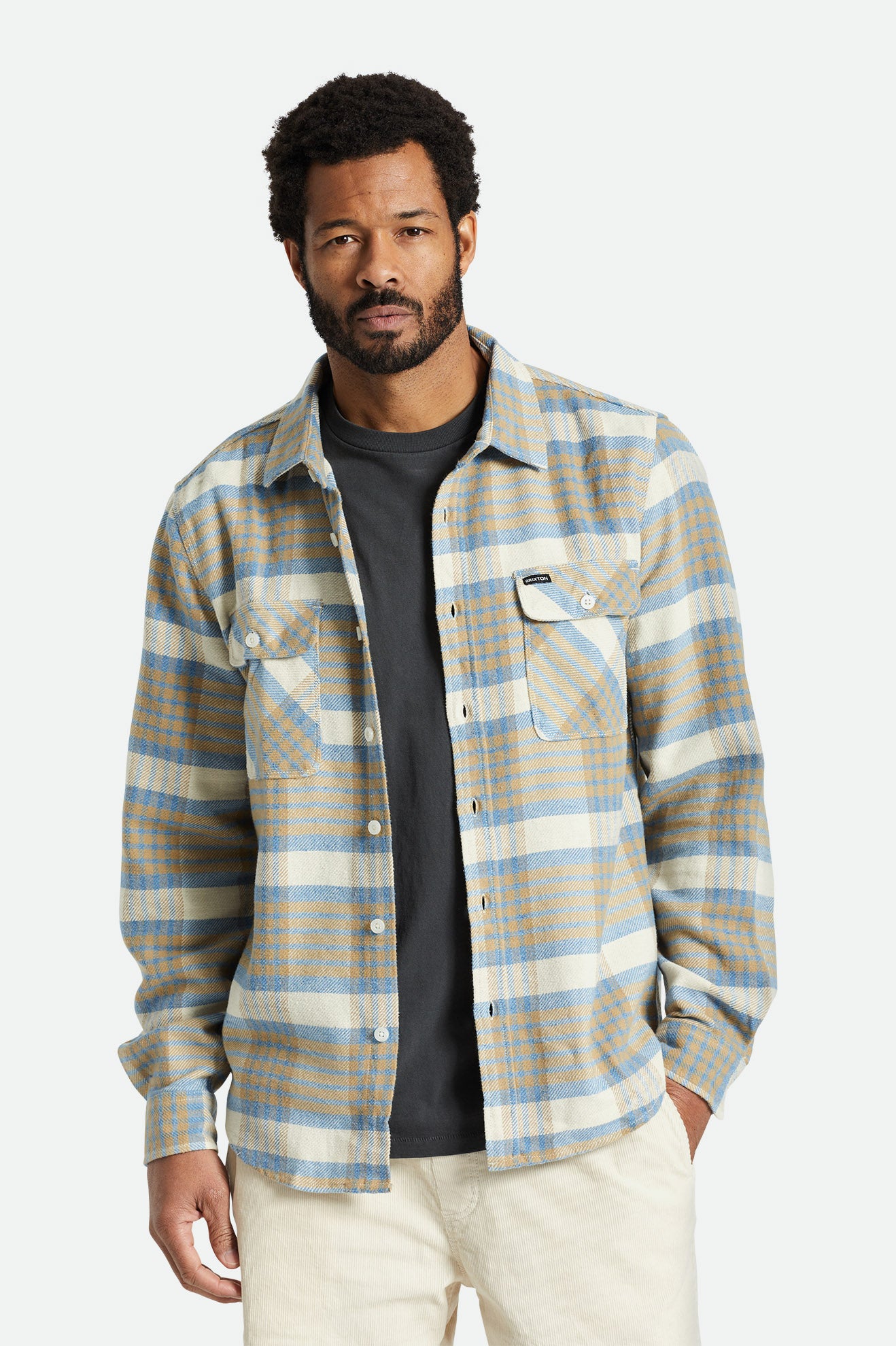 BRIXTON - BOWERY L/S FLANNEL - WHITECAP/SAND/BLUE HEAVEN