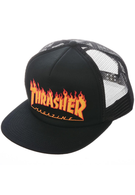 THRASHER - FLAME EMB MESH CAP - BLACK