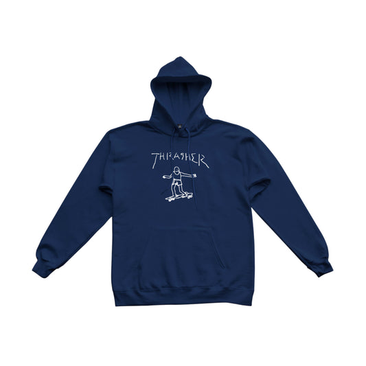 THRASHER - GONZ LOGO HOODED SWEAT - NAVY/WHITE