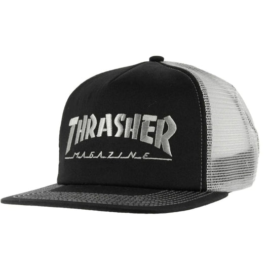 THRASHER - LOGO EMBROIDERED MESH CAP - BLACK/GREY